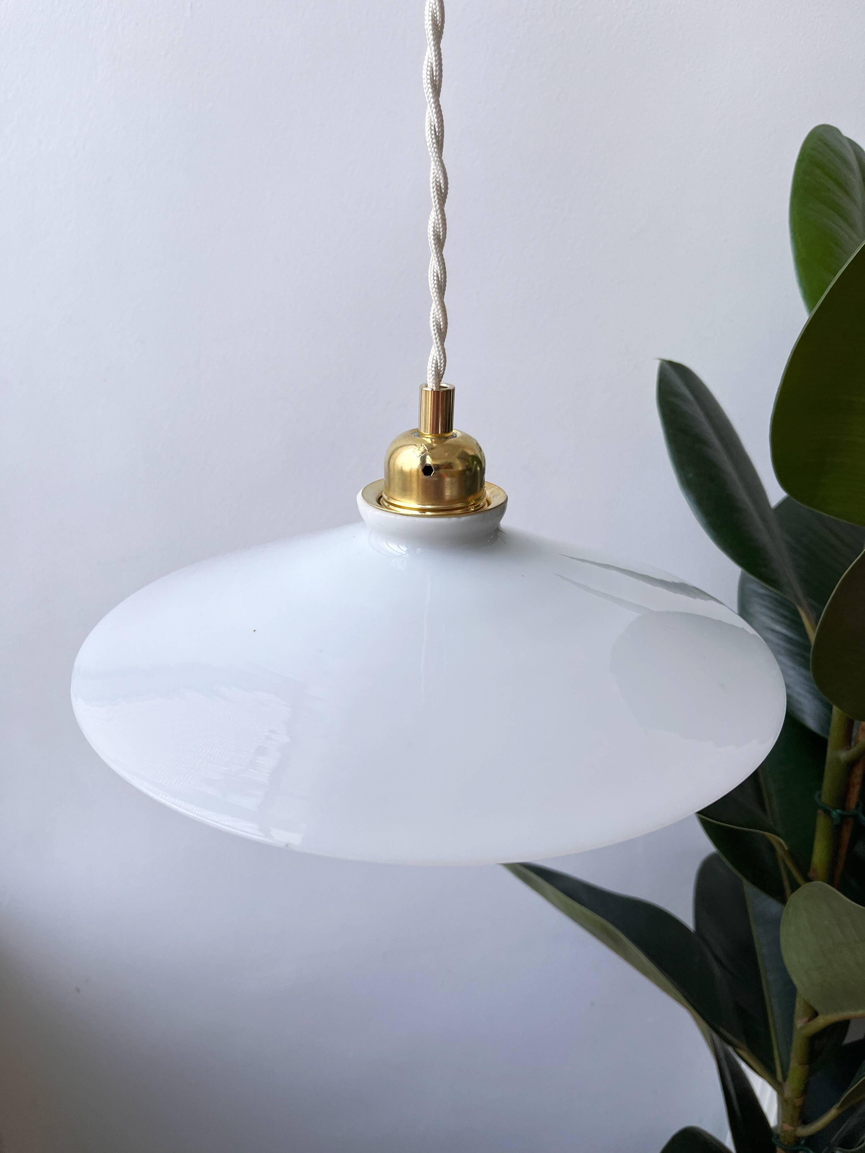 Vintage flat opaline pendant light from the 40s and 50s - large model - several copies available