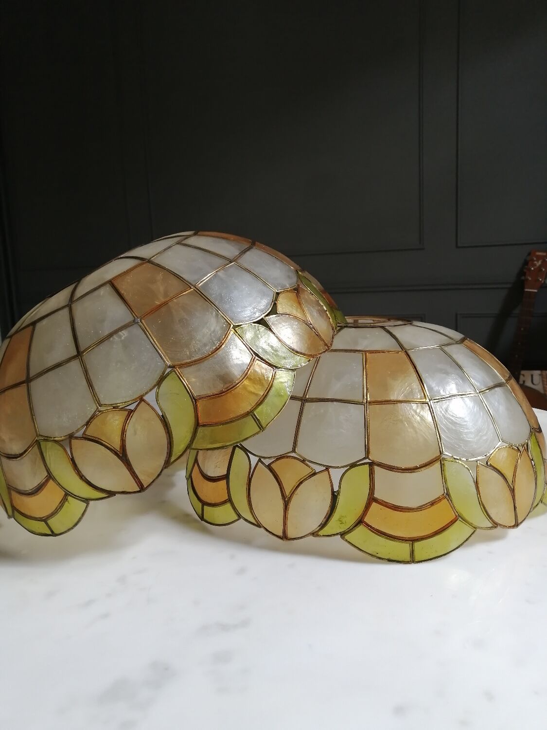 Pair of mother-of-pearl lampshades