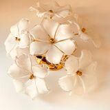 3 wall lights in glass and gilded brass