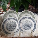 Set of 4 flat green and blue plates