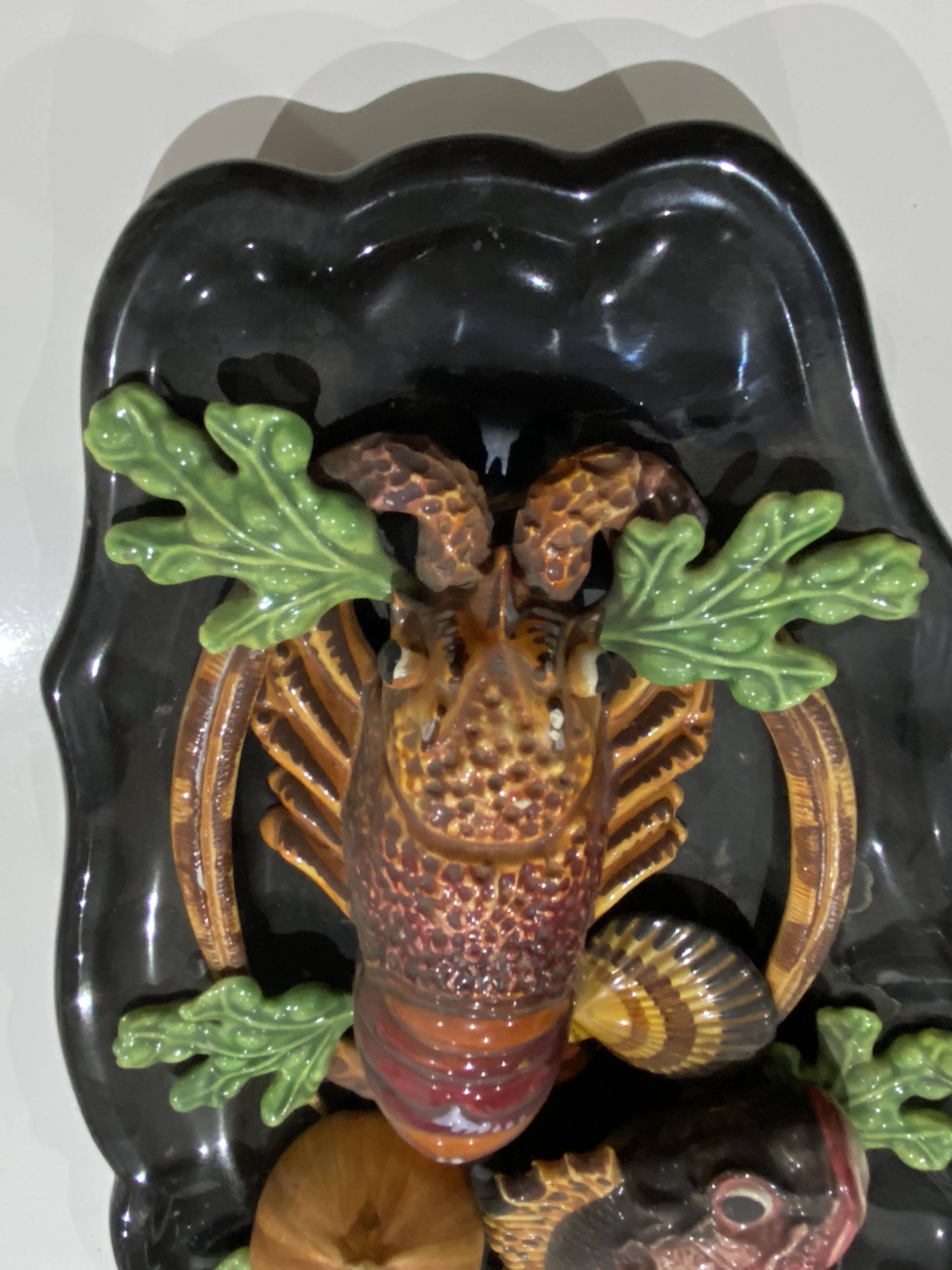 Large oval wall plate in Palissy majolica from Vallauris