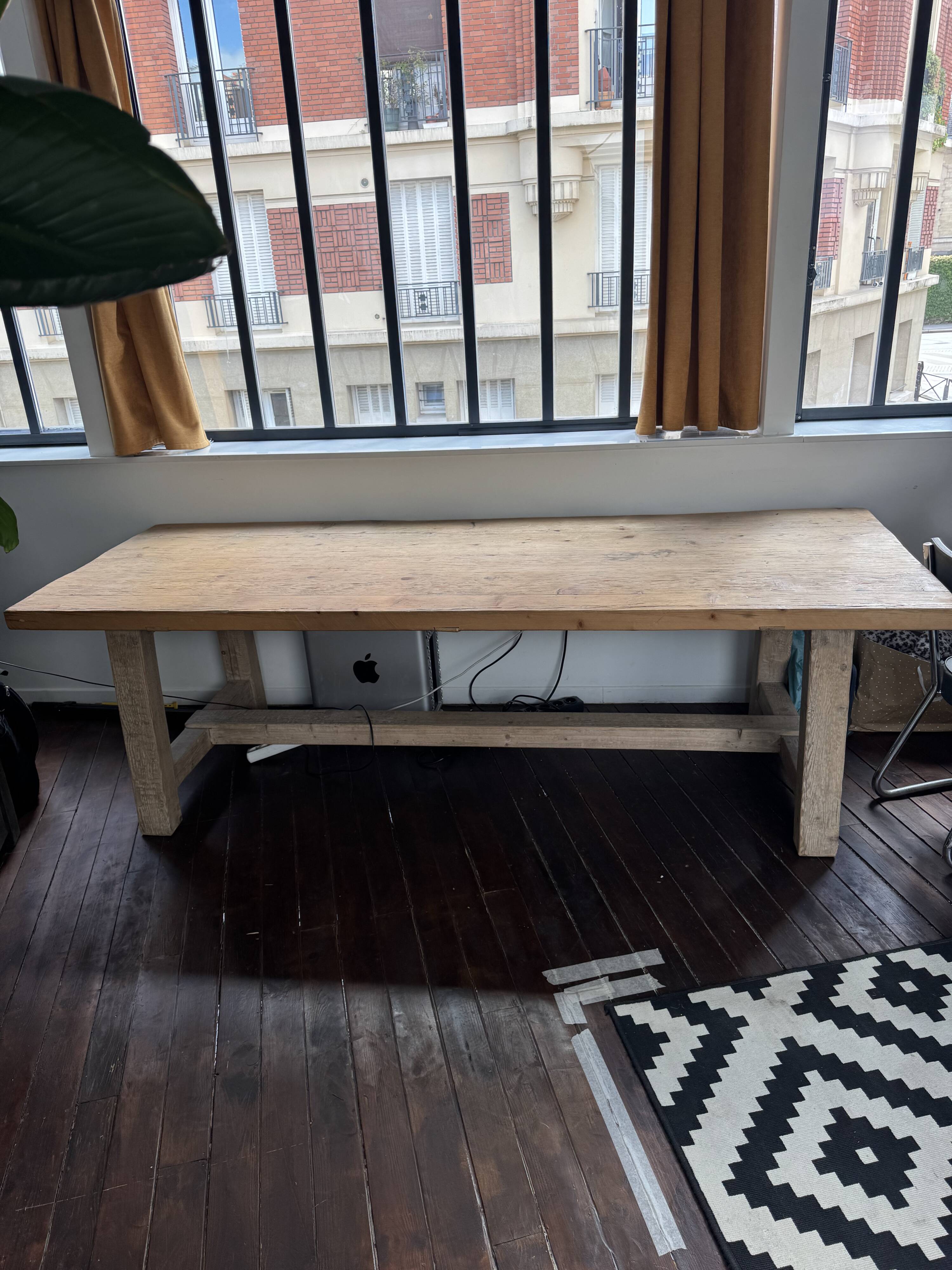Contemporary farmhouse table – Solid reclaimed elm – One-piece tabletop