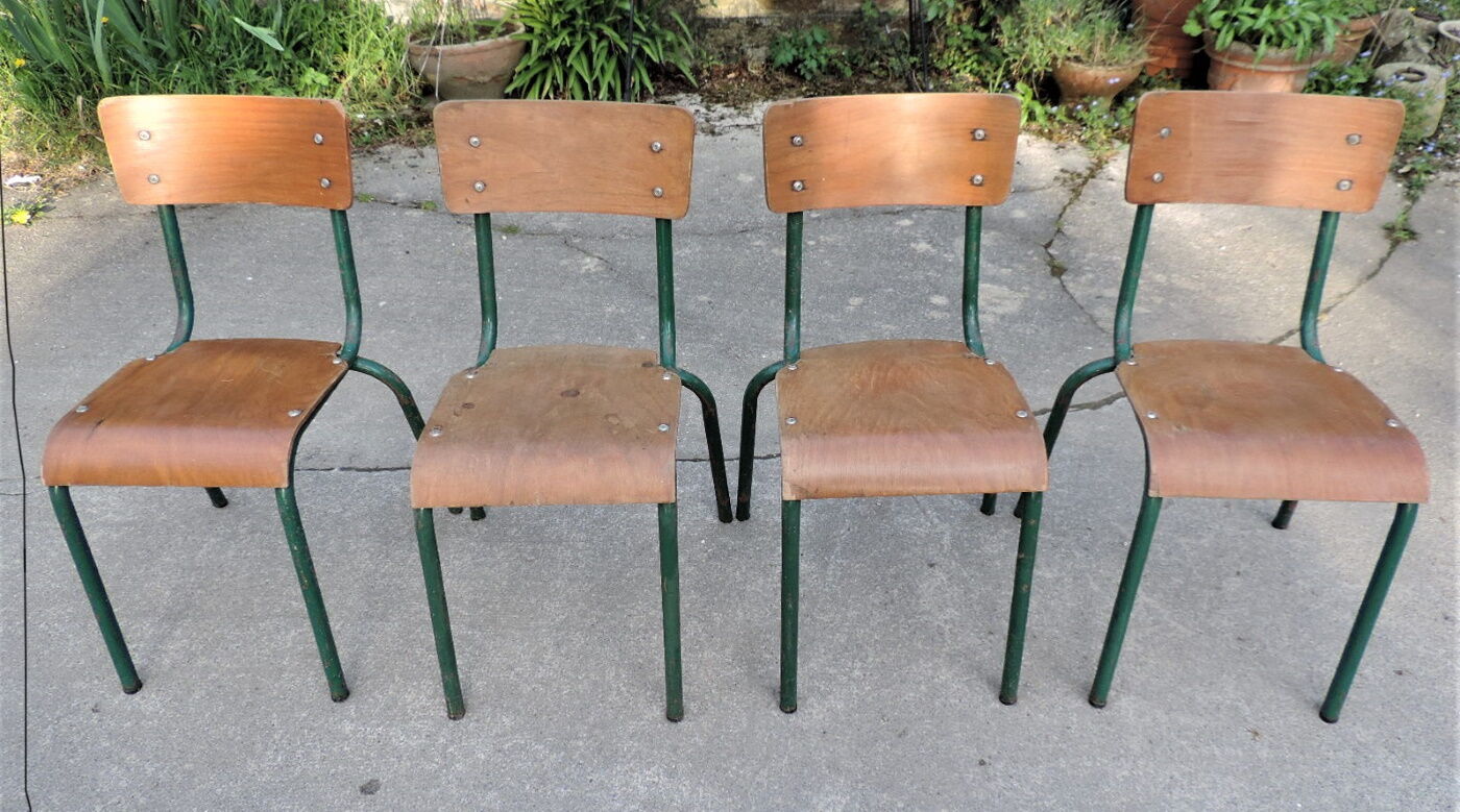 set of four school chairs 1950