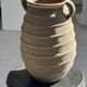 Large oval vase with double handles, featuring raised grey-beige stripes, H42 D28.