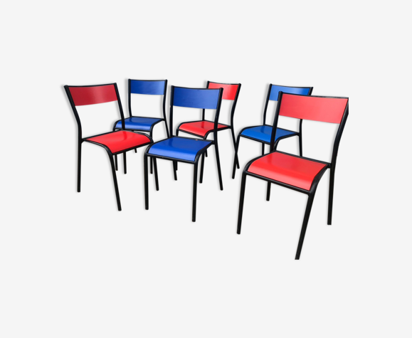 Série de 6 chaises d'école couleur | Selency