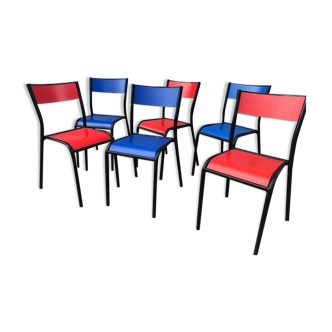 Série de 6 chaises d'école couleur