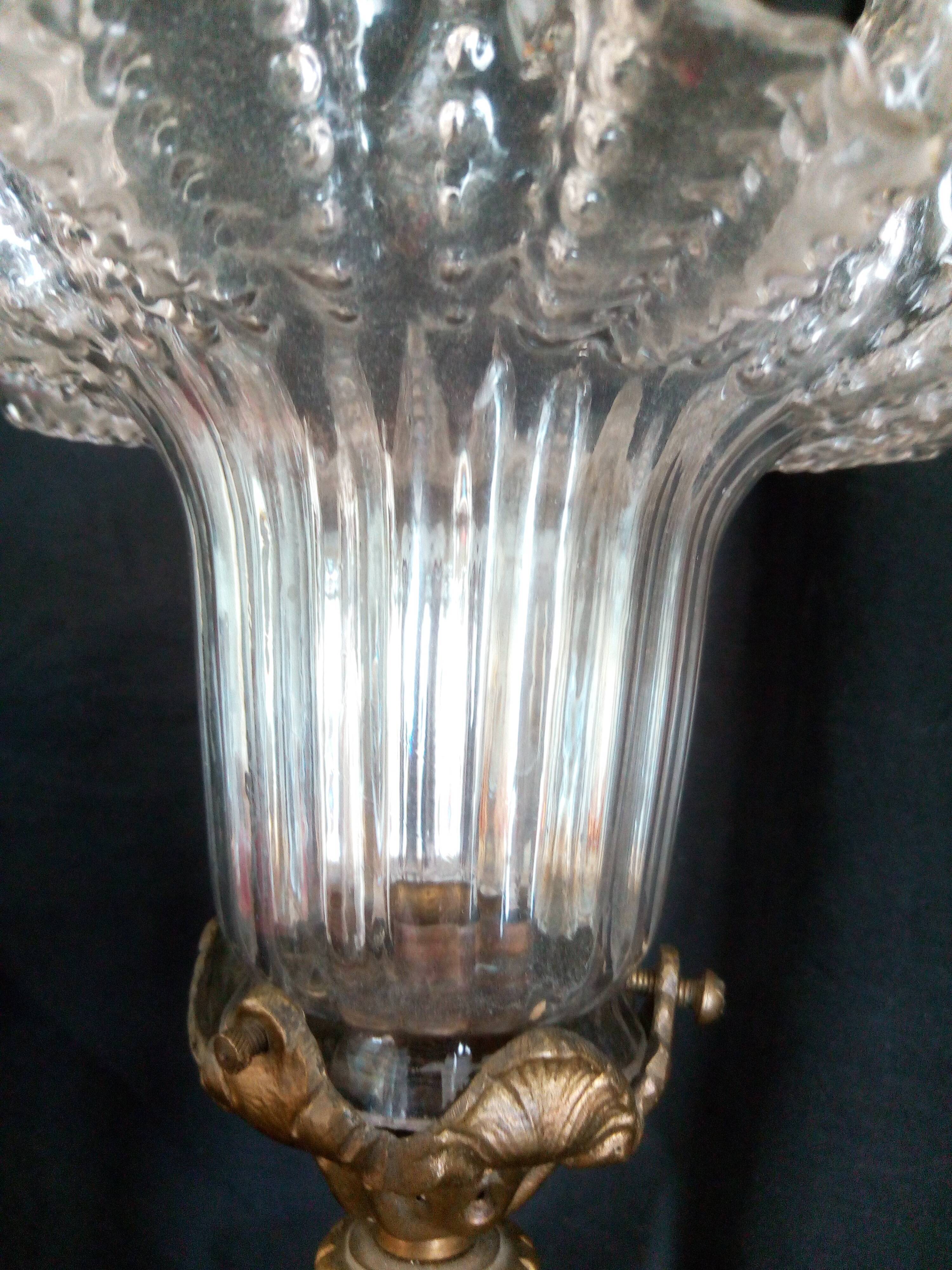 Bronze desk lamp Napoleon III style, crystal tulip, late nineteenth