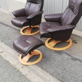 Pair of vintage armchairs with ottoman