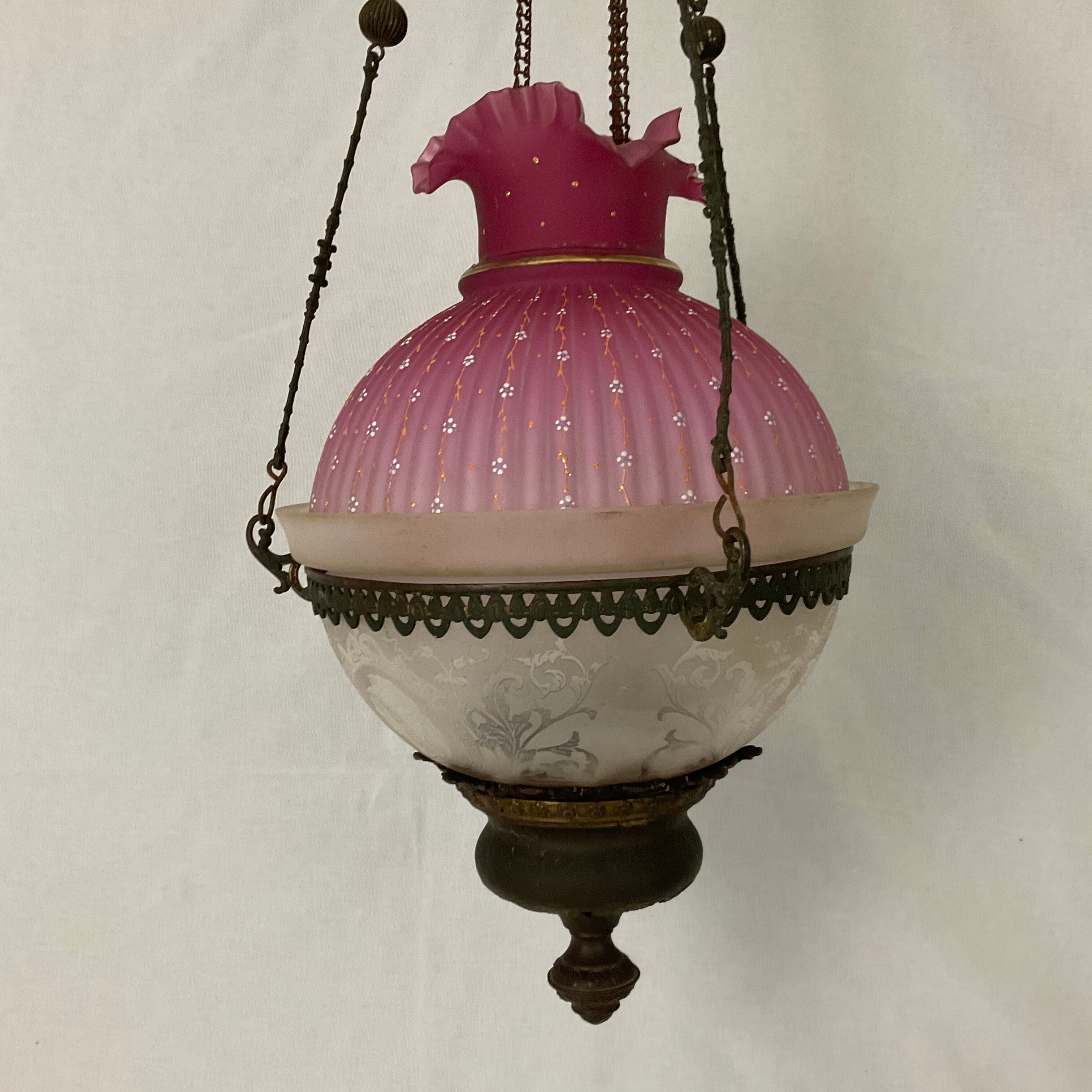 Hanging lamp Napoleon III frosted glass and enamelled glass