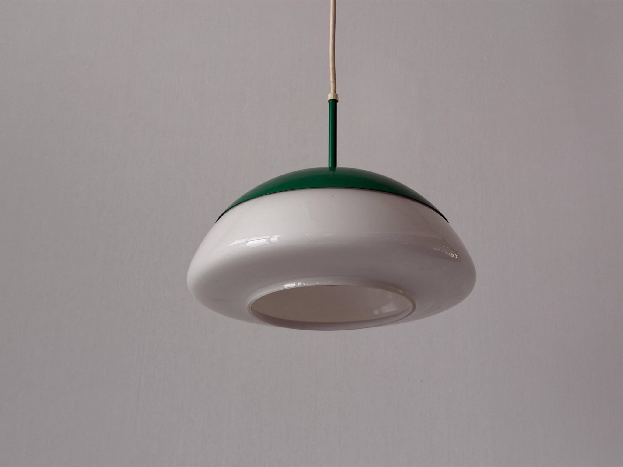 Suspended lamp in green metal and opal glass, 1960s, Germany