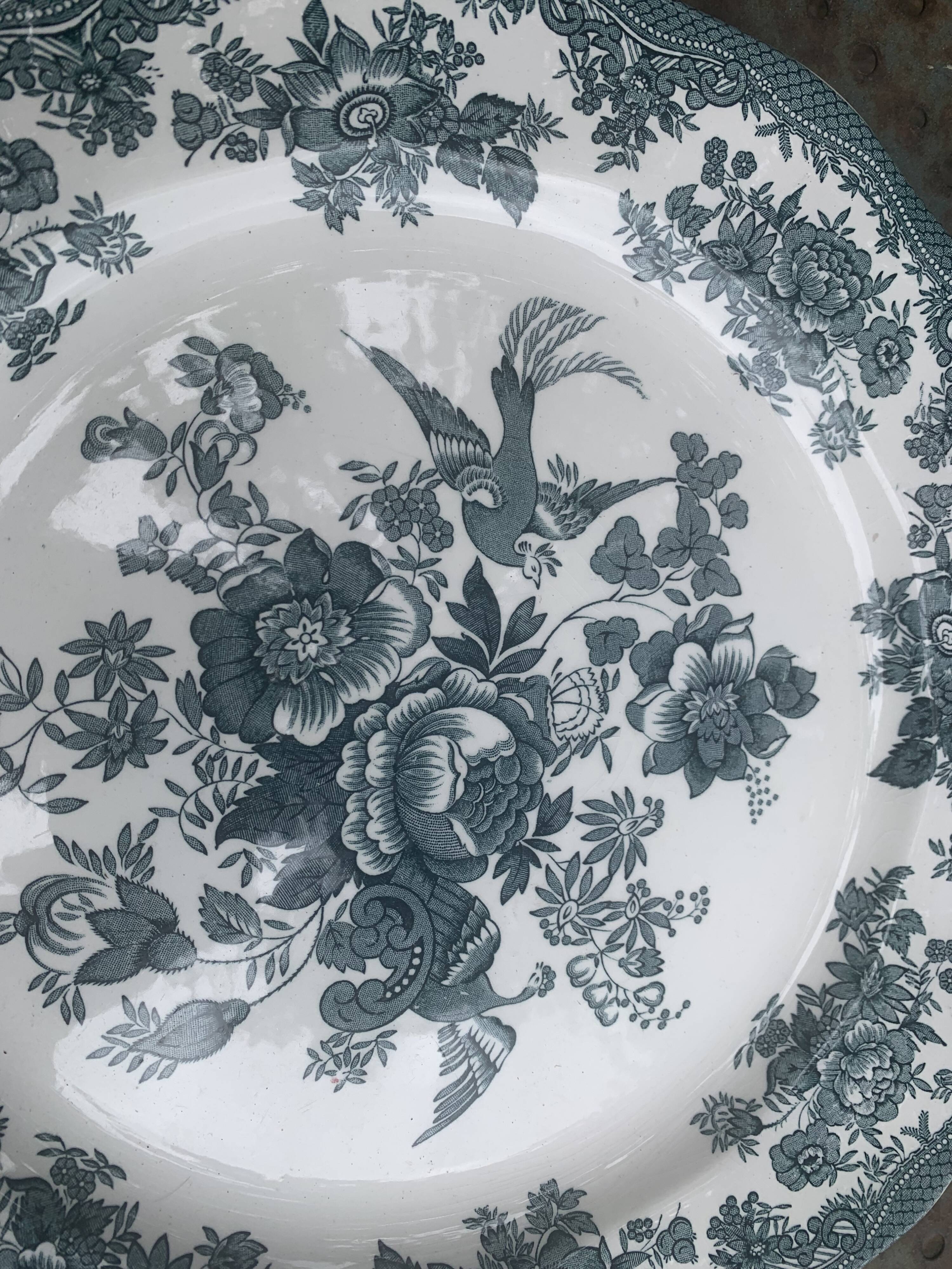 Pie dish, asiatic pheasants Enoch Wedgwood, antique bird decor