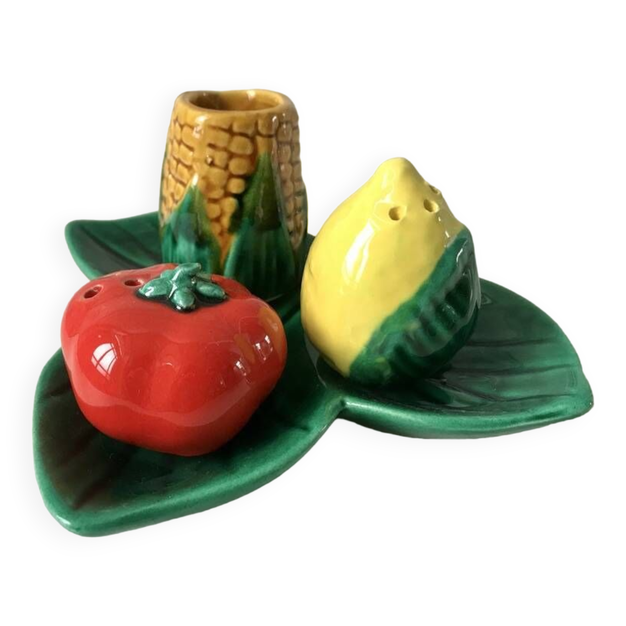 Salt shaker, mustard pepper shaker and slip set from the 60s