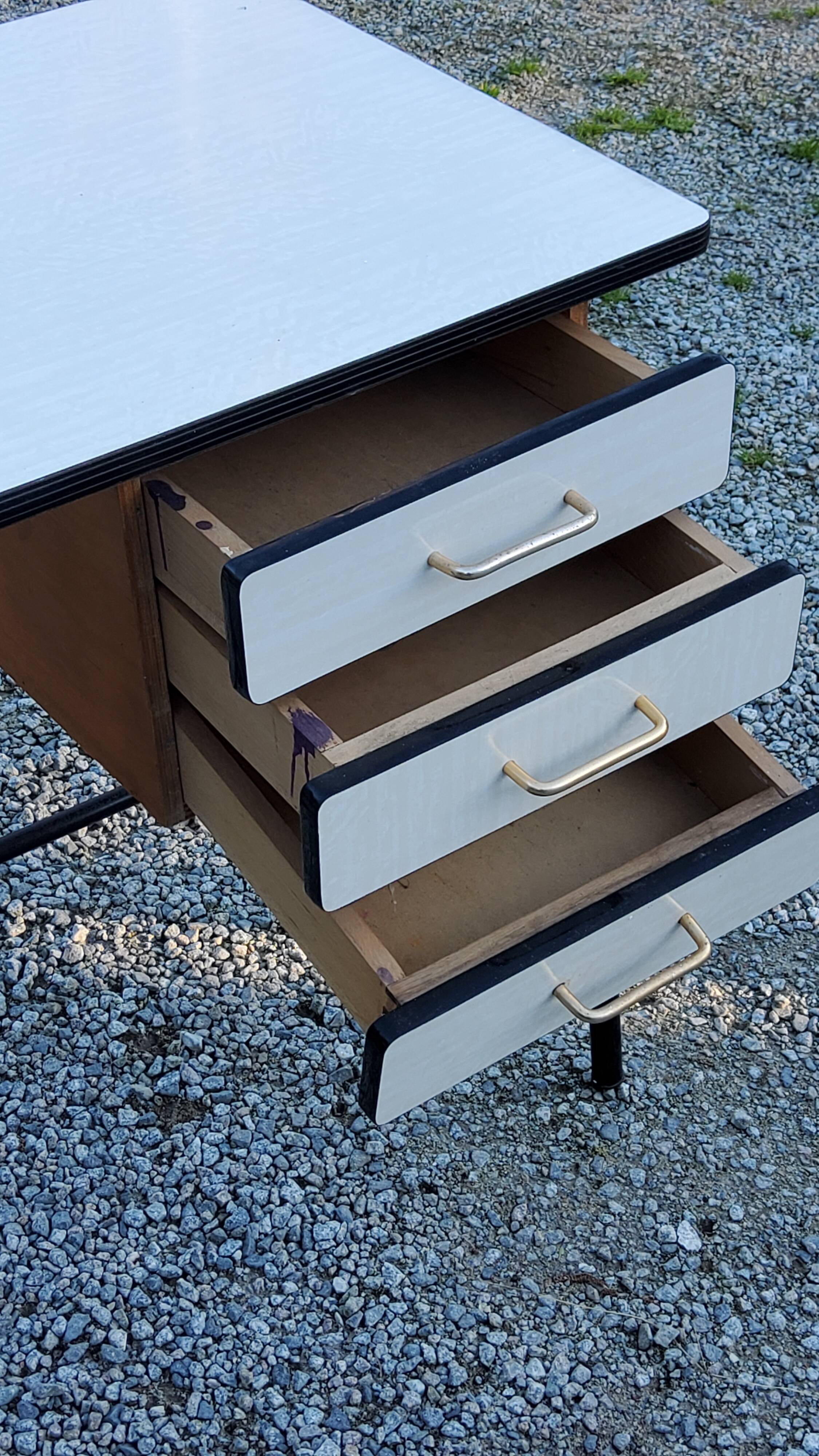 Office of 50/60s in formica base tubes black metal 3 drawers