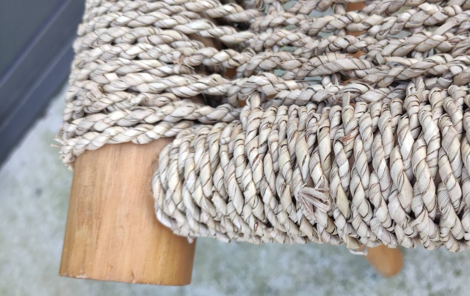 Pair of brutalist seagrass stools/20th century design/sofa end