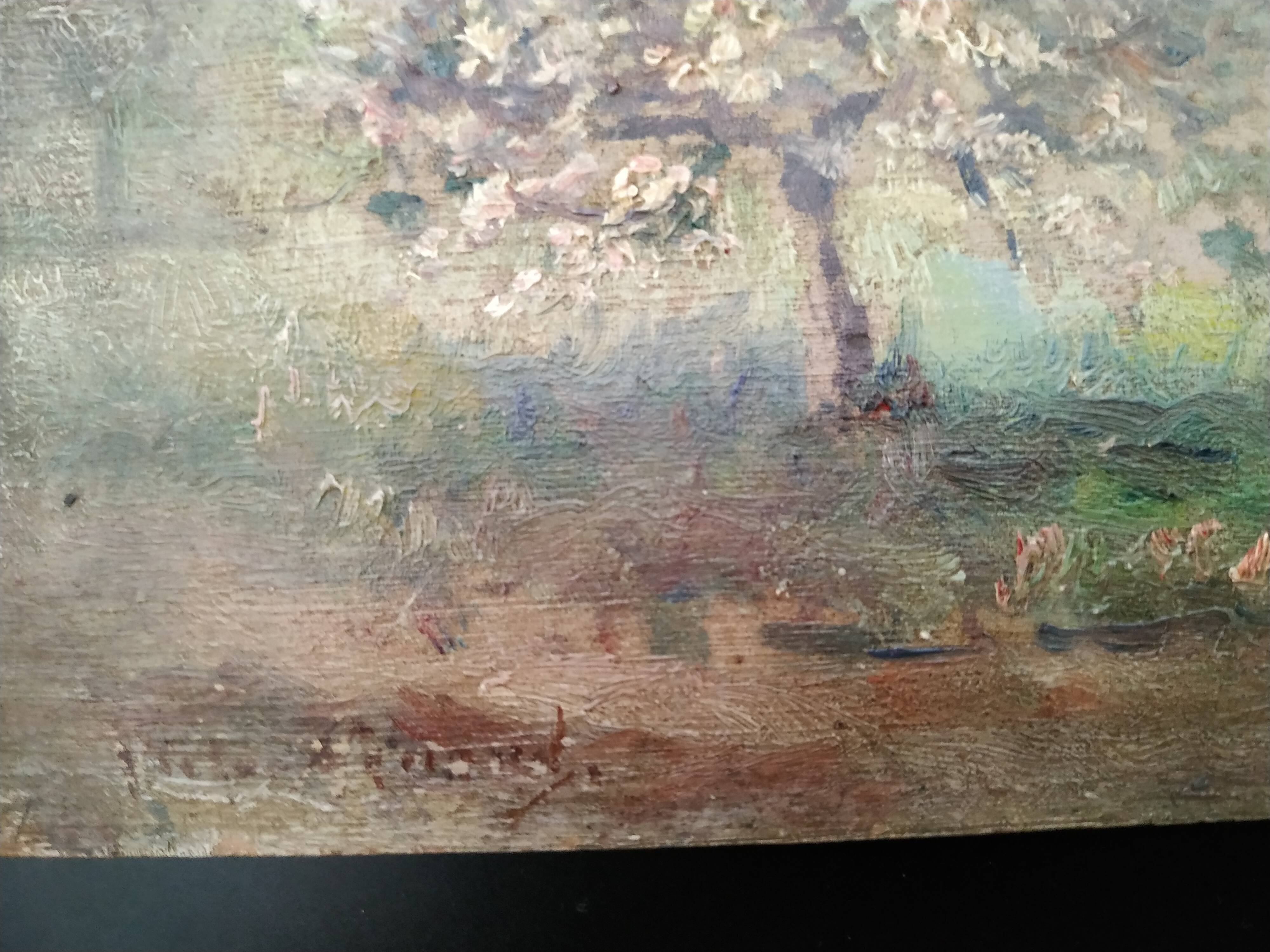 Les pommiers en fleurs huile sur panneau