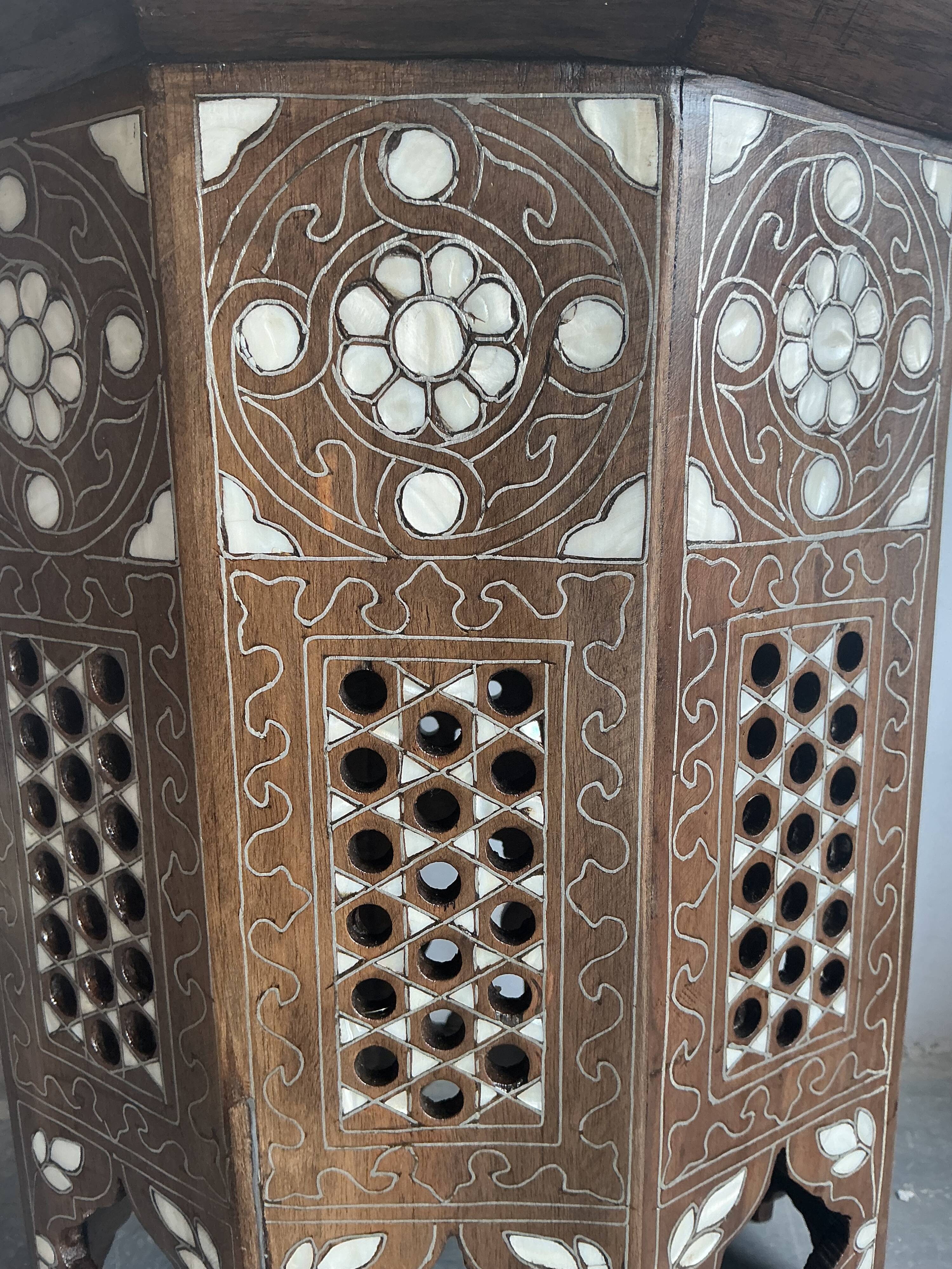 Syrian decagonal pedestal table inlaid with mother-of-pearl