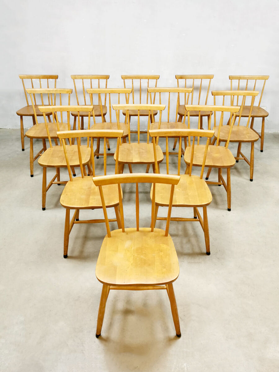 Vintage dutch design spindle back dining chairs pastoe