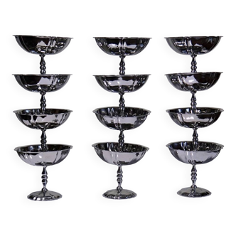 12 Coupelles à dessert sur pied en inox vintages style bistrot