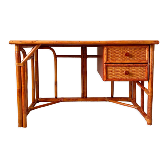 Rattan and bamboo desk Maugrion Roche Bobois