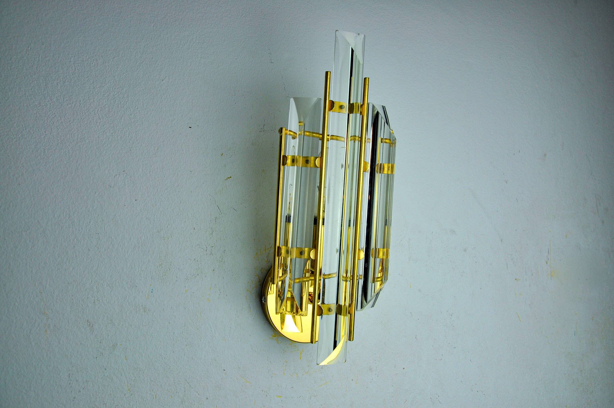 Venini wall lamp, triedri glass, murano, italy, 1970