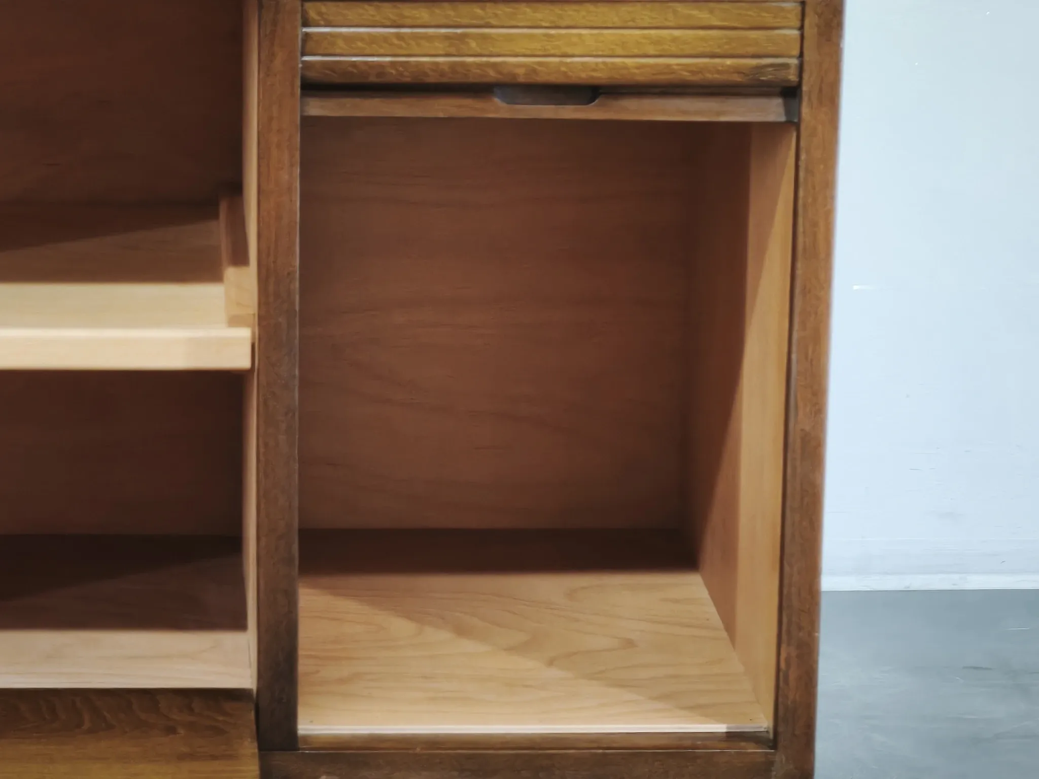 1960s Danish Modern Beech Wood Bar Cabinet with Tambour Door