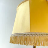 Louis XVI style gilt bronze lamp with yellow fringed shade - elegant vintage antique lamp