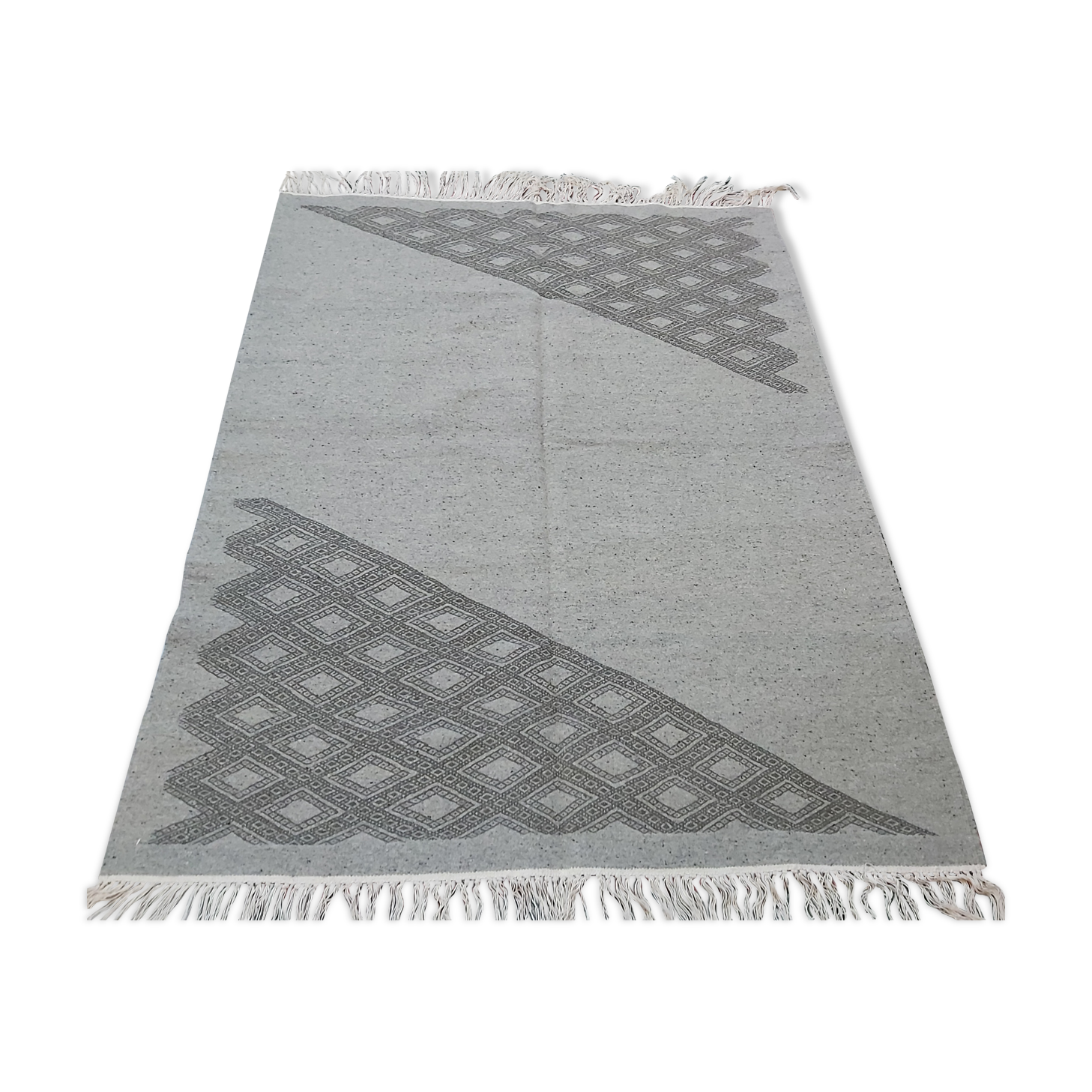 Tapis gris ethnique fait main  152x200cm