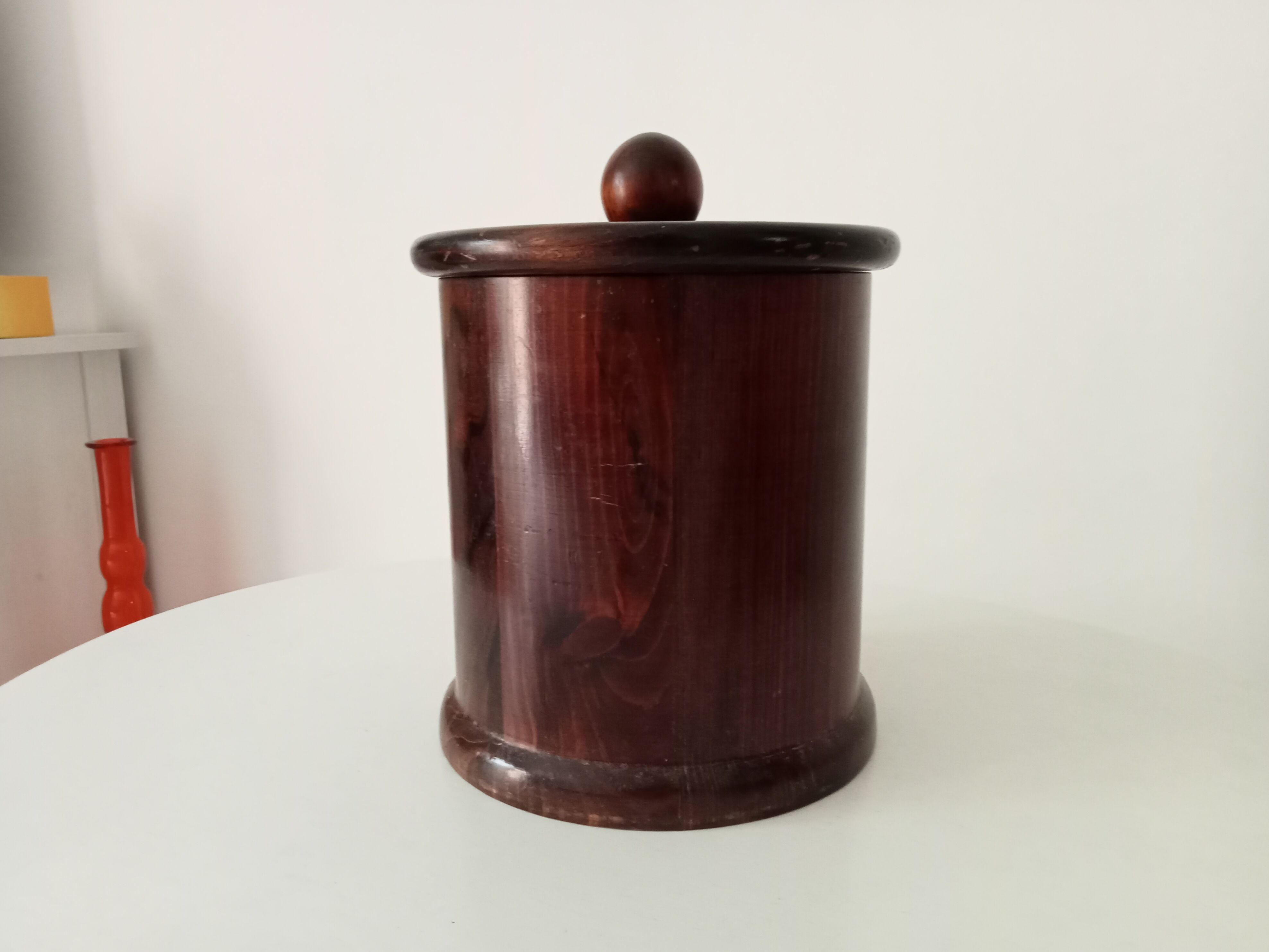 Vintage turned wooden table bin