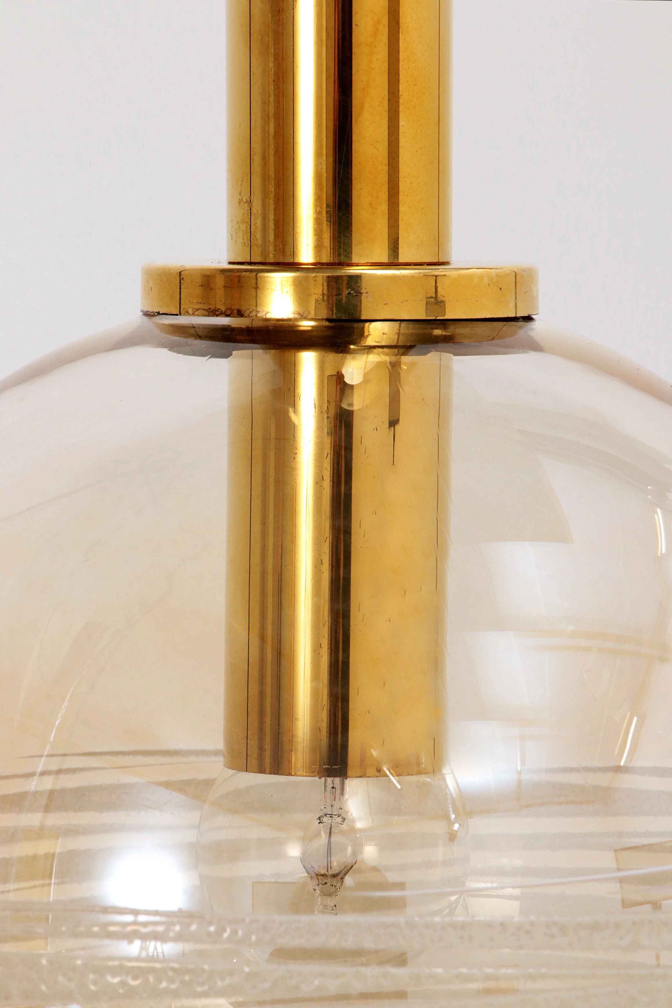 Glashütte Limburg hanging lamp amber glass, 1960s