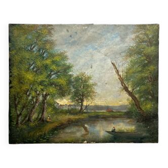 Oil painting on canvas landscape dated 1904
