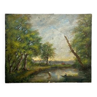 Peinture huile sur toile paysage datée de 1904