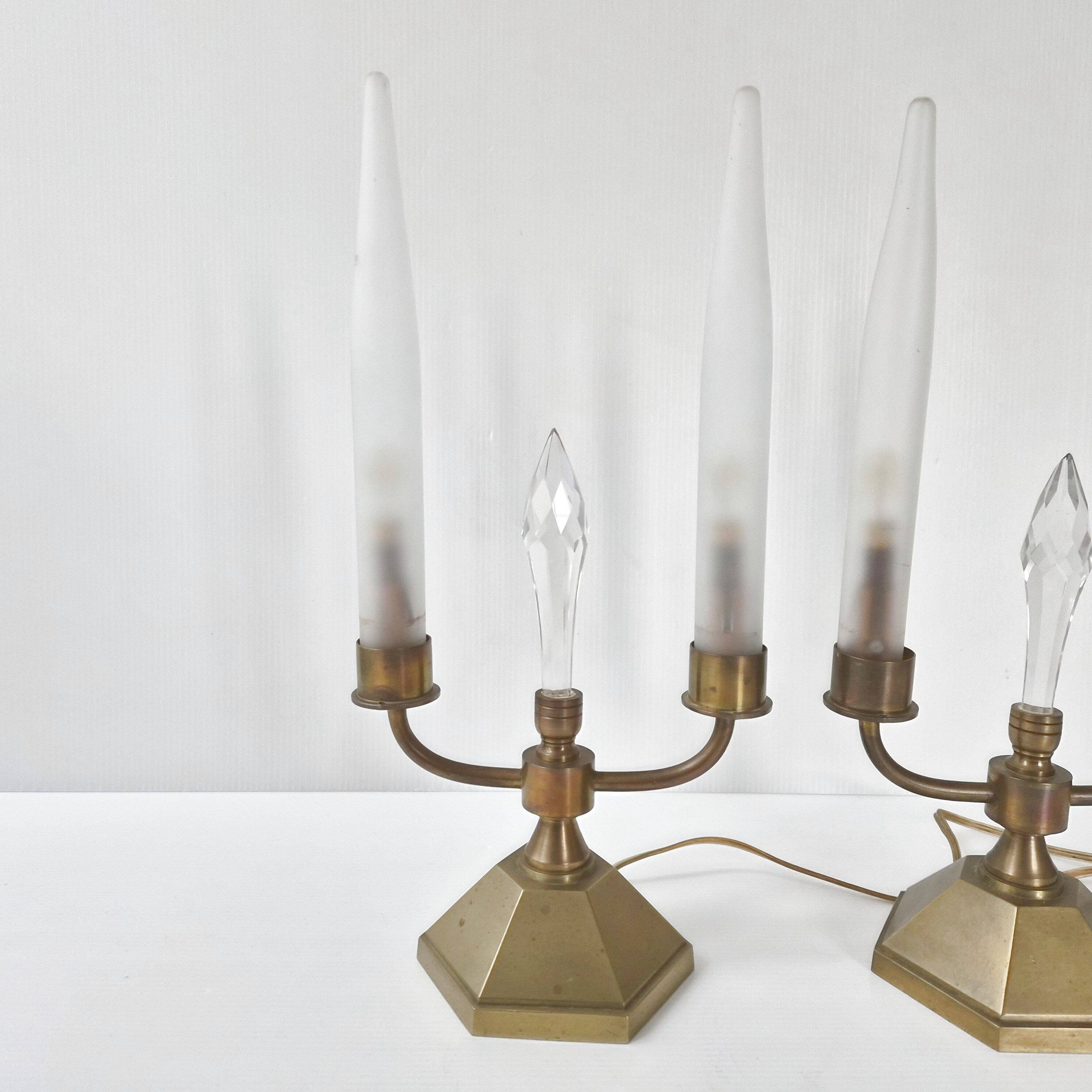 Pair of vintage candlestick lamps from the 1950s.