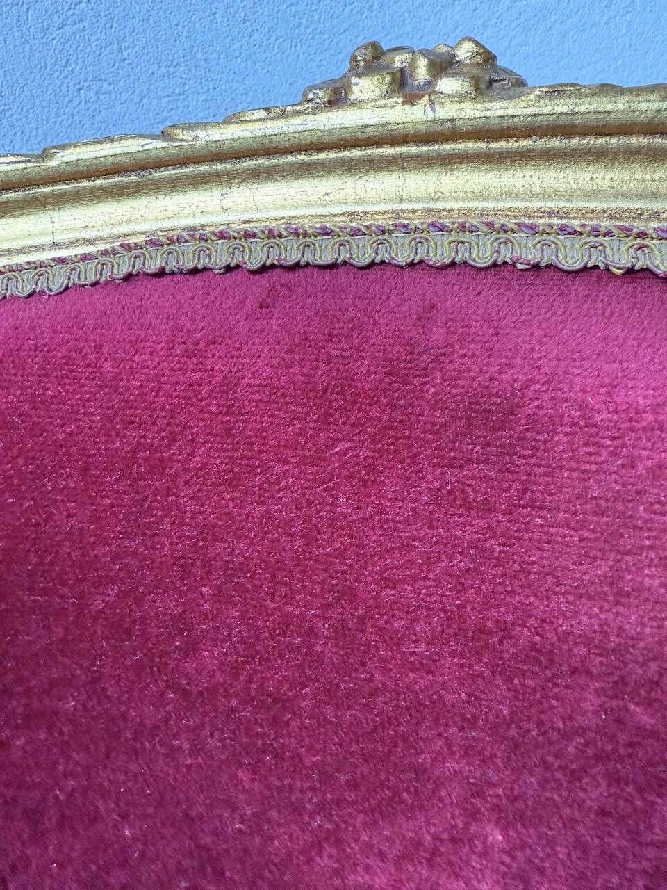 Louis XVI gilt wood and red velvet armchair