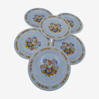 6 Arcopal dessert plates with floral décor