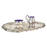 Mid-20th Century Dish Set in Silver Plated with Blue Accents, 1940s, Set of 3