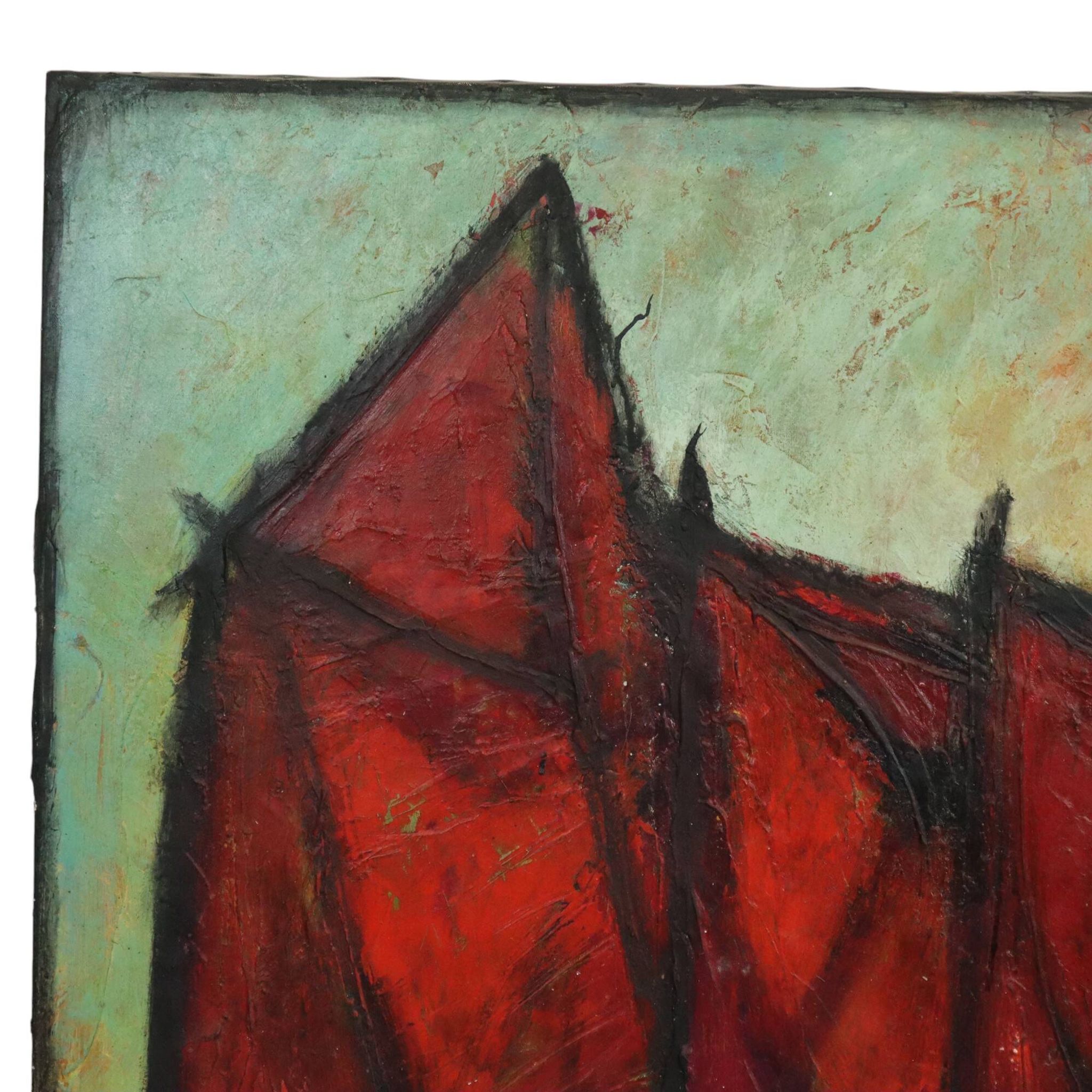 Abstract Boat Art Oil On Canvas XL Huge Painting Signed 146x114cm