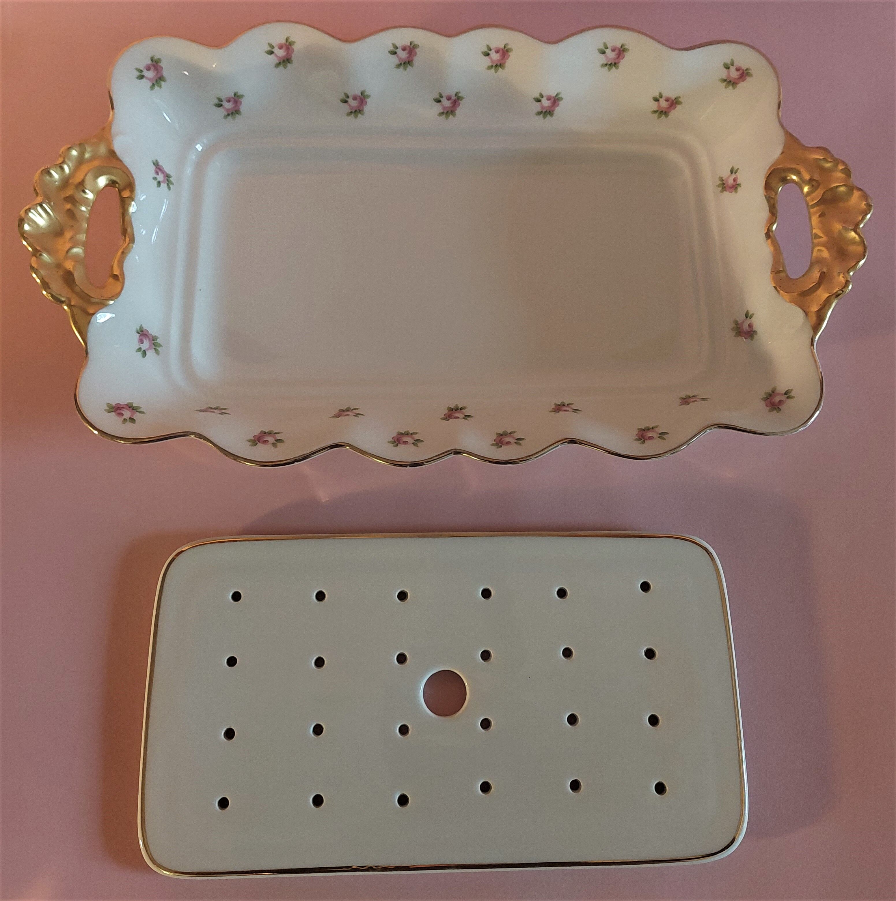Asparagus dish and limoges porcelain drainer UC Limoges rose seedlings