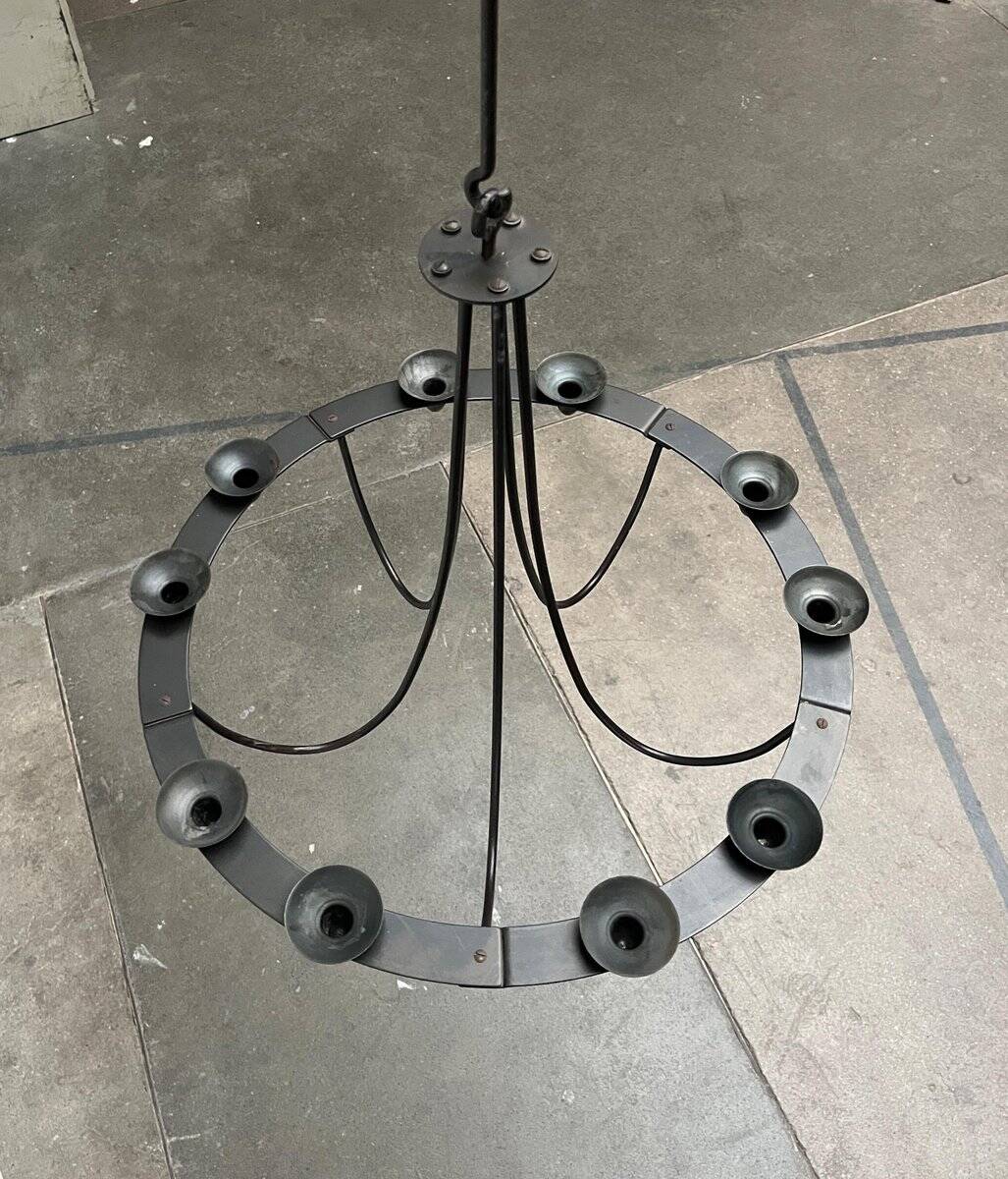 Vintage wrought iron candlestick chandelier by Ehlén Johansson for Ikea, 1990s.
