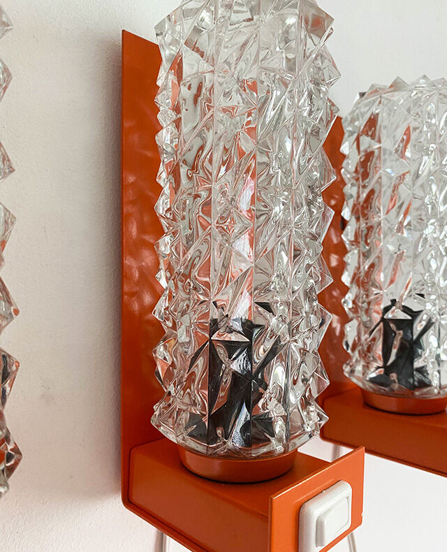 Lamp / wall lamp metal orange diamond globe 70s