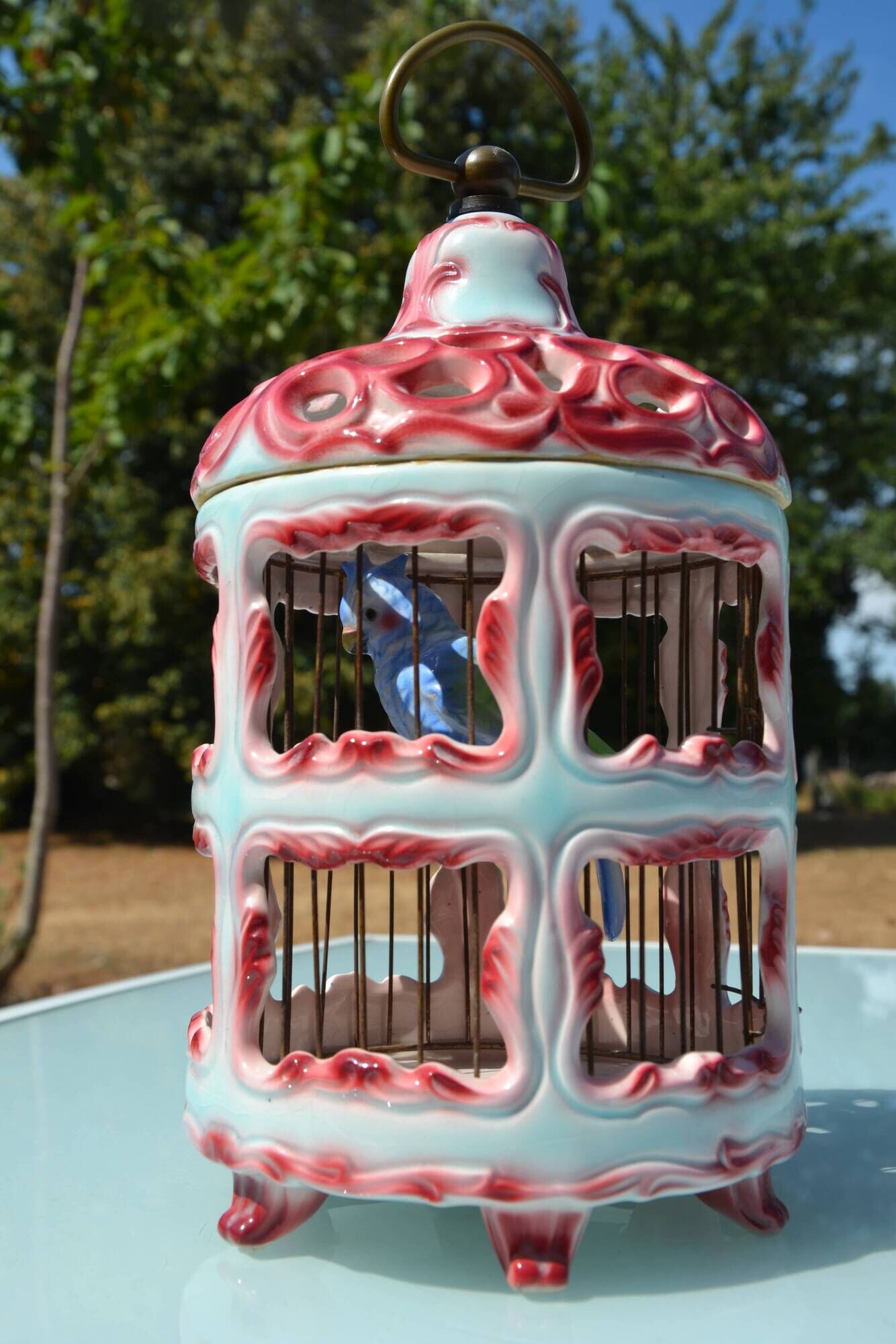 Antique Italian ceramic birdcage