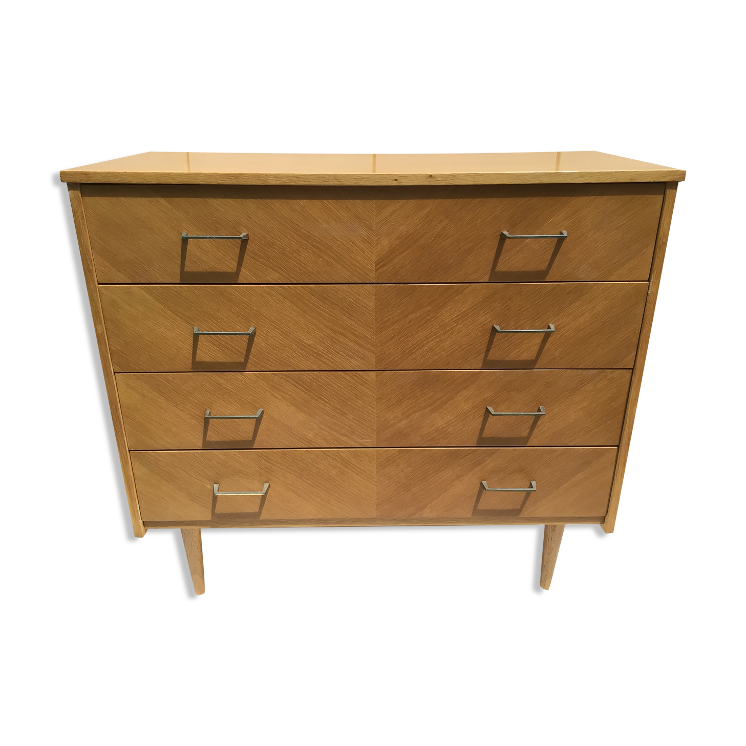 Commode plaquage chêne pieds fuseaux années 60