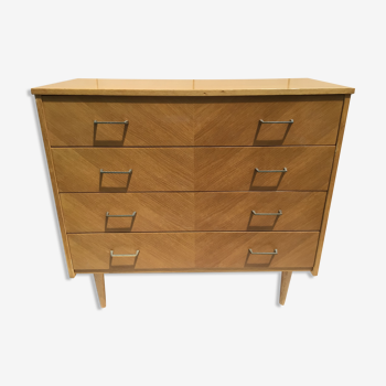 Commode plaquage chêne pieds fuseaux années 60