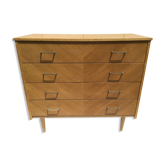 Chest of drawers veneer oak feet spindles 60s