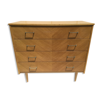 Chest of drawers veneer oak feet spindles 60s