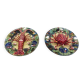 Pair of large wall plates Palissy Álvaro José Caldas da Rainha early 20th century