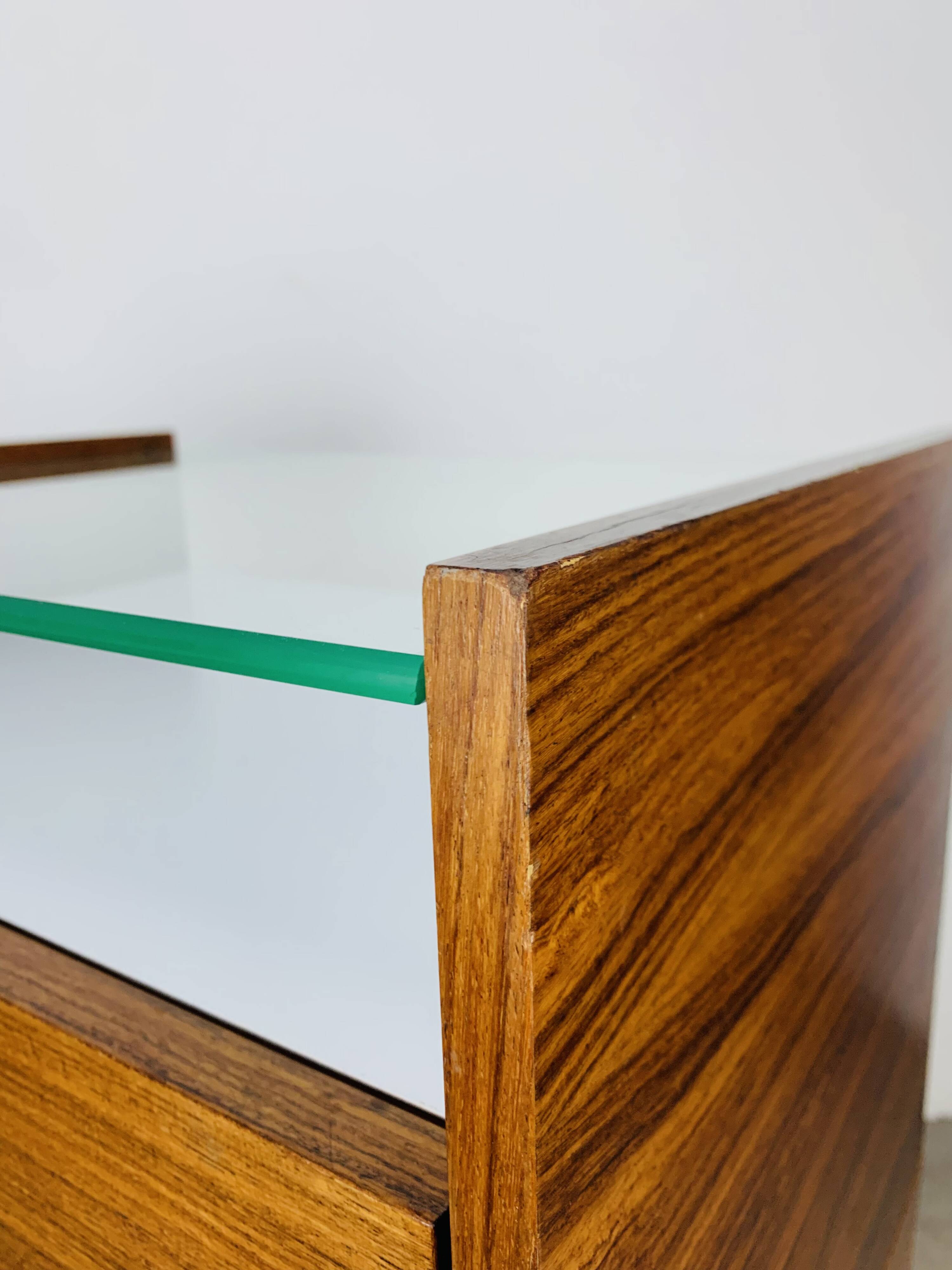 Rosewood and glass chest of drawers, 1960s, Scandinavian storage furniture.