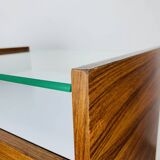 Rosewood and glass chest of drawers, 1960s, Scandinavian storage furniture.