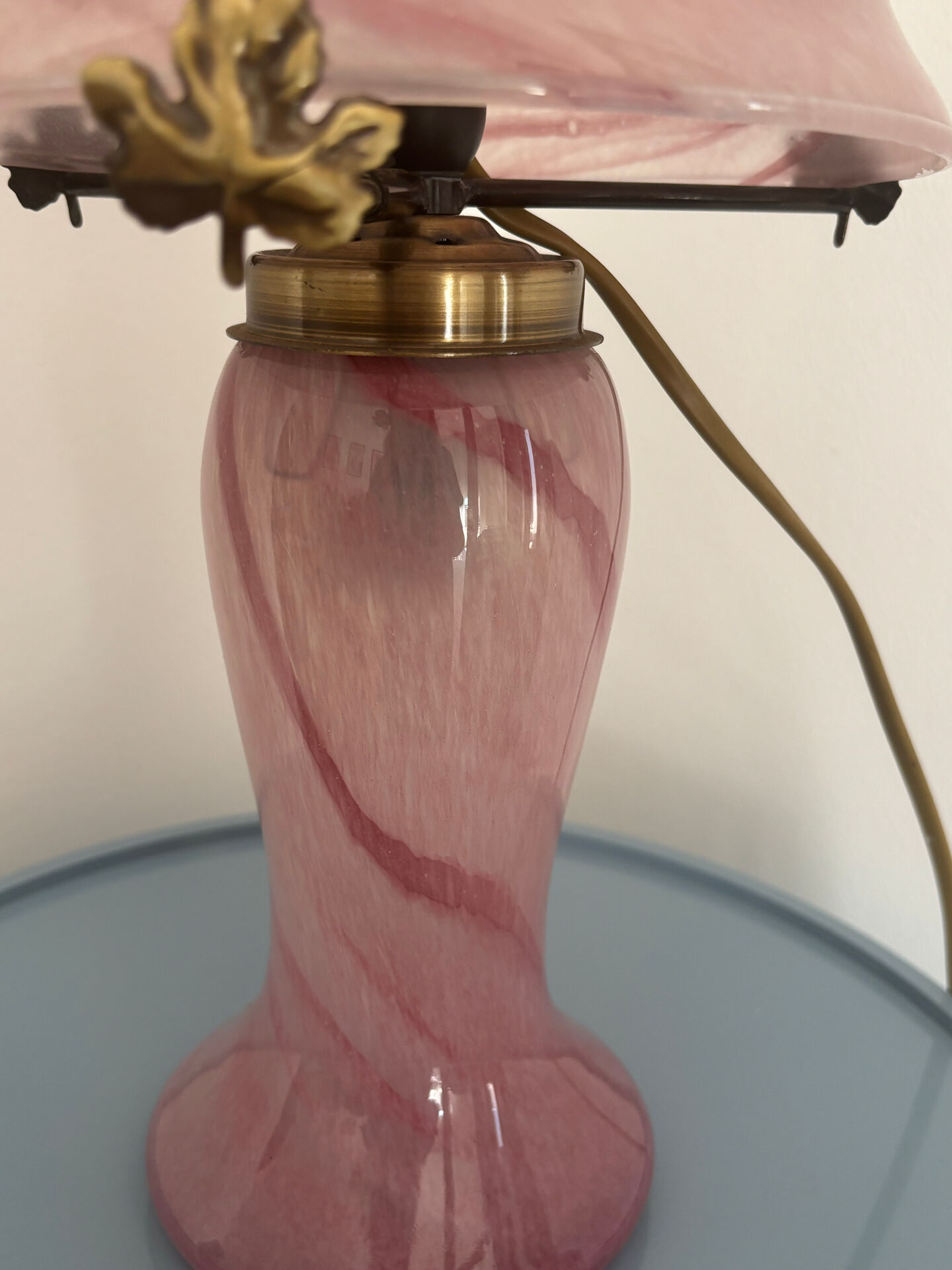 Vintage pink glass table lamp – Mushroom shade and base in