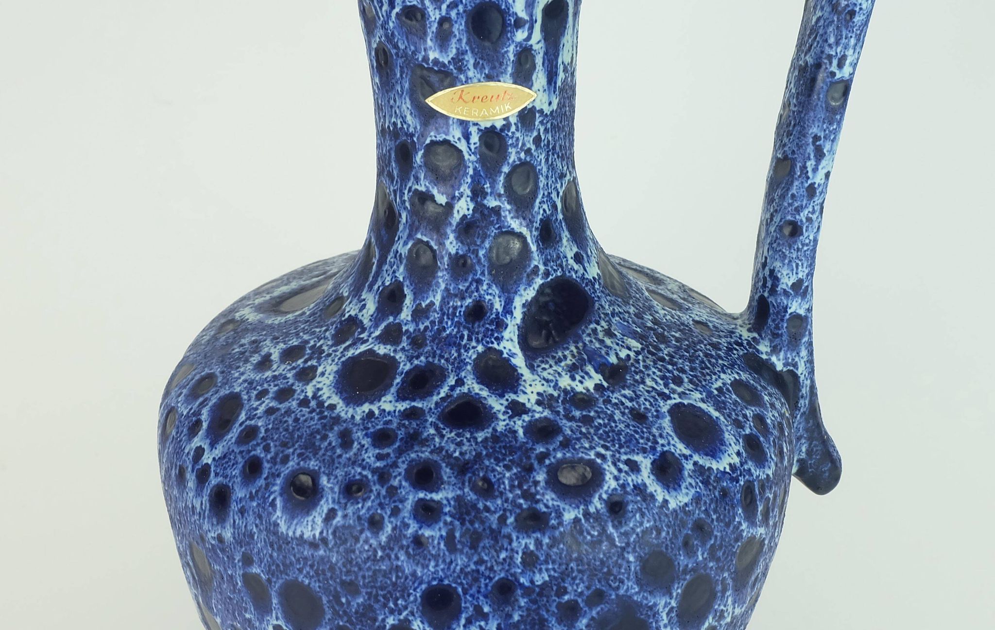 Large vintage kreutz-keramik 1960s 70s vase jug model 228 fat lava drip glaze intense blue