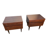 Pair of varnished bedside tables in vintage rosewood veneer 1950
